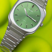 D1 Milano Square Eden Green Dial Silver Steel Strap Watch for Men - D1-SQBJ06