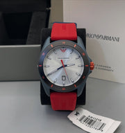 Emporio Armani Sigma Silver Dial Red Silicone Strap Watch for Men - AR11219