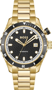 Hugo Boss Bossmatic Automatic Black Dial Gold Steel Strap Watch for Men - 1514180