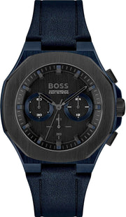 Hugo Boss Taper Chronograph Black Dial Blue Leather Strap Watch for Men - 1514086
