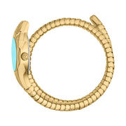 Just Cavalli Fiore Turquoise Dial Gold Steel Strap Watch for Women - JC1L354M0035