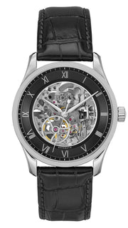 Hugo Boss Principle Skeleton Black Dial Black Leather Strap Watch for Men - 1514234