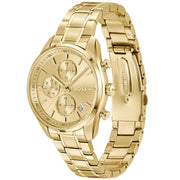 Hugo Boss Grand Tour Chronograph Gold Dial Gold Steel Strap Watch for Women - 1502768