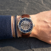 Hugo Boss Principle Skeleton Blue Dial Brown Leather Strap Watch for Men - 1514305
