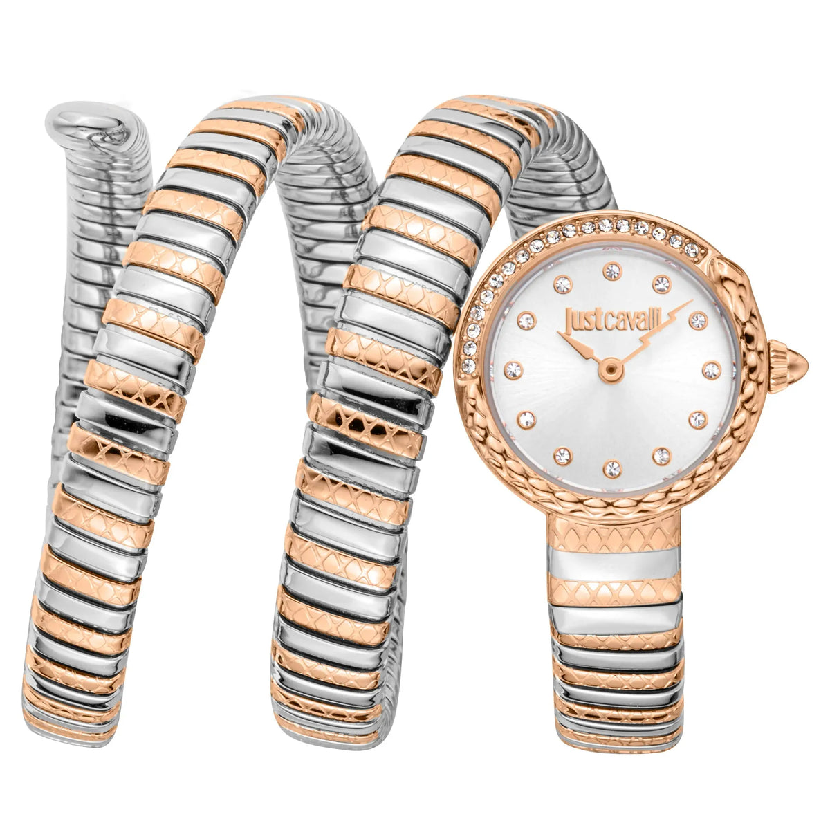 Just Cavalli Enchanting Silver Dial Two Tone Steel Strap Watch for Women - JC1L302M0065