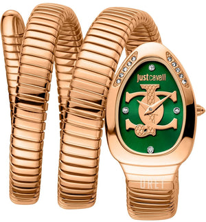 Just Cavalli Glam Evo 5 Green Dial Rose Gold Steel Strap Watch for Women - JC1L228M0055