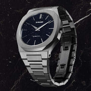 D1 Milano Ultra Thin Aventurine Black Dial Silver Steel Strap Watch for Men - D1-UTBJ29