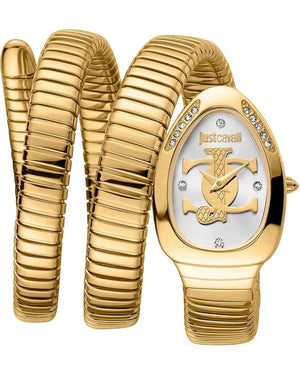 Just Cavalli Glam Evo 5 Silver Dial Gold Steel Strap Watch for Women - JC1L228M0035