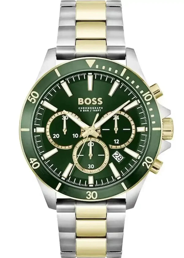 Hugo Boss Troper Chronograph Green Dial Two Tone Steel Strap Watch for Men - 1514154