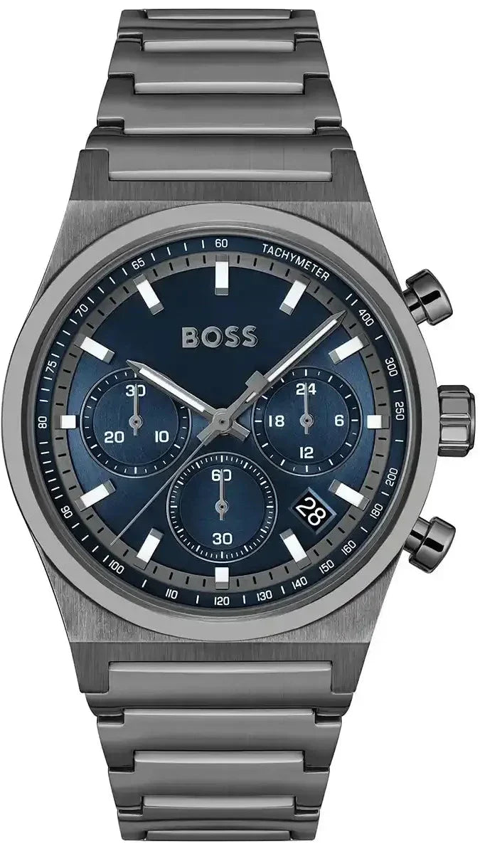 Hugo Boss Candor Chronograph Blue Dial Grey Steel Strap Watch for Men - 1514223