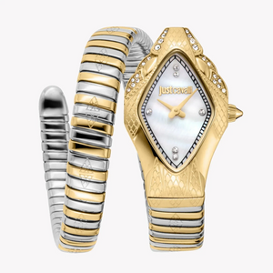 Just Cavalli Ferocious Mother of Pearl White Dial Two Tone Steel Strap Watch for Women - JC1L306M0065