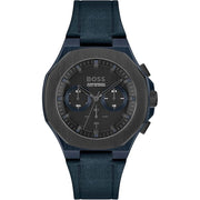 Hugo Boss Taper Chronograph Black Dial Blue Leather Strap Watch for Men - 1514086