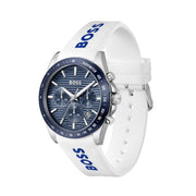 Hugo Boss Strike Chronograph Blue Dial White Rubber Strap Watch for Men - 1514238