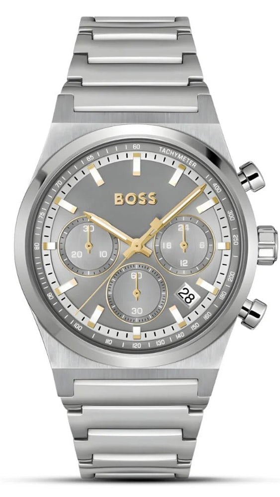 Hugo Boss Candor Chronograph Silver Dial Silver Steel Strap Watch for Men - 1514221