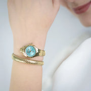Just Cavalli Fiore Turquoise Dial Gold Steel Strap Watch for Women - JC1L354M0035