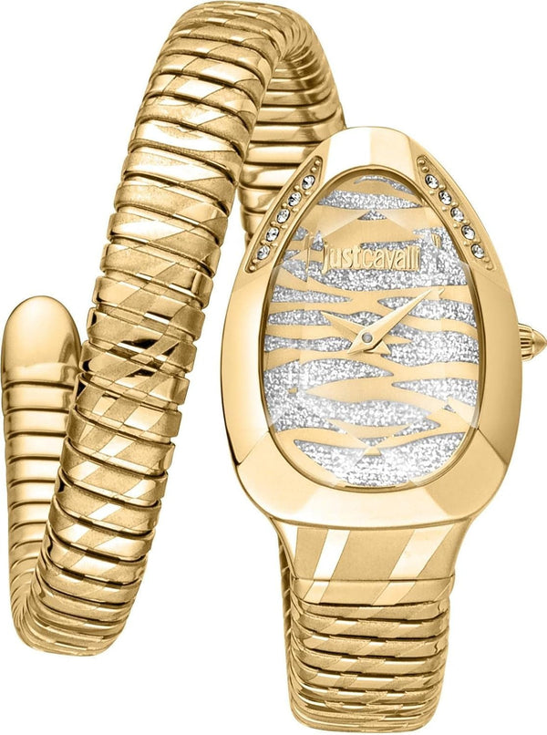 Just Cavalli Glam Evo 8 Silver Dial Gold Steel Strap Watch for Women - JC1L225M0035