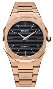 D1 Milano Ultra Thin Black Dial Gold Steel Strap Watch for Men  - D1-UTBJ16