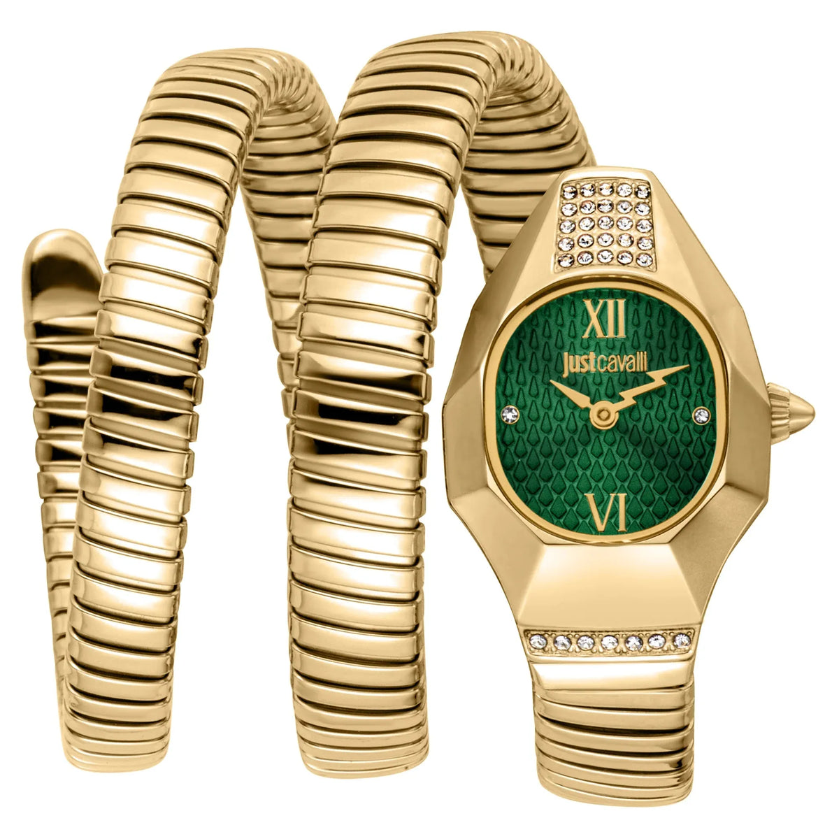 Just Cavalli Lunara Green Dial Gold Steel Strap Watch for Women - JC1L397M0045