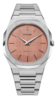 D1 Milano Ultra Thin Salmon Pink Dial Silver Steel Strap Watch for Men - D1-UTBJ26