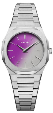 D1 Milano Ultra Thin Solar Sync Purple Dial Silver Steel Strap Watch for Women - D1-UTBL36