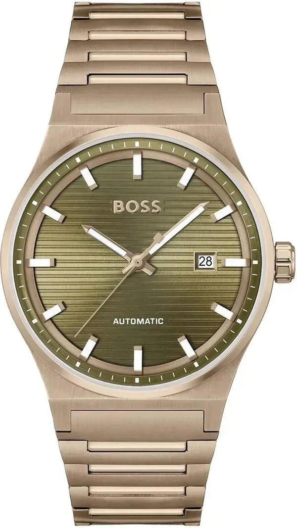 Hugo Boss Candor Automatic Olive Green Dial Brown Steel Strap Watch for Men - 1514184