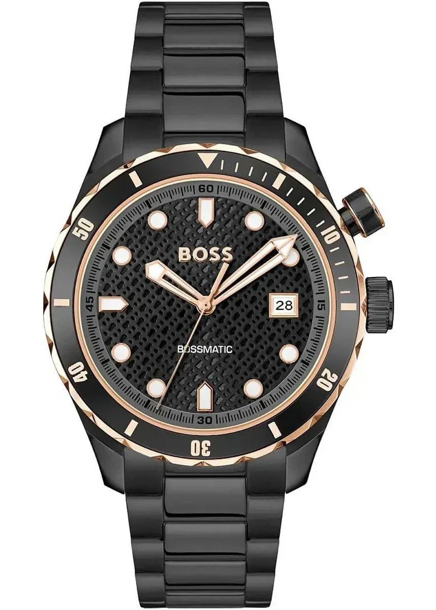 Hugo Boss Bossmatic Automatic Black Dial Black Steel Strap Watch for Men - 1514215