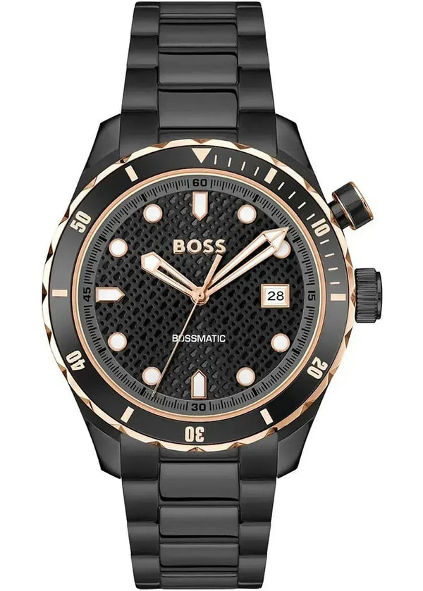 Hugo Boss Bossmatic Automatic Black Dial Black Steel Strap Watch for Men - 1514215