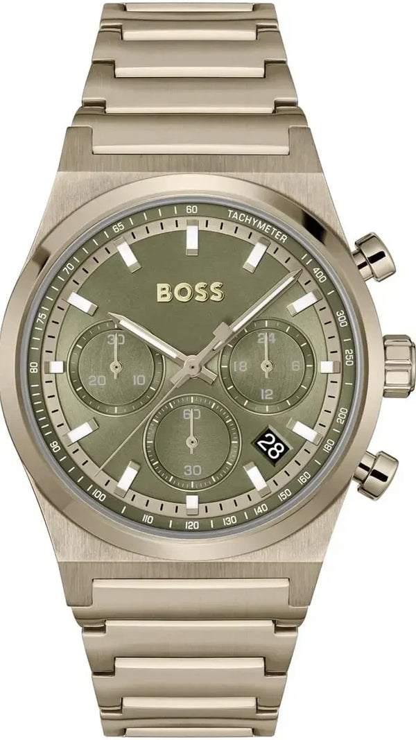 Hugo Boss Candor Chronograph Green Dial Brown Steel Strap Watch for Men - 1514222