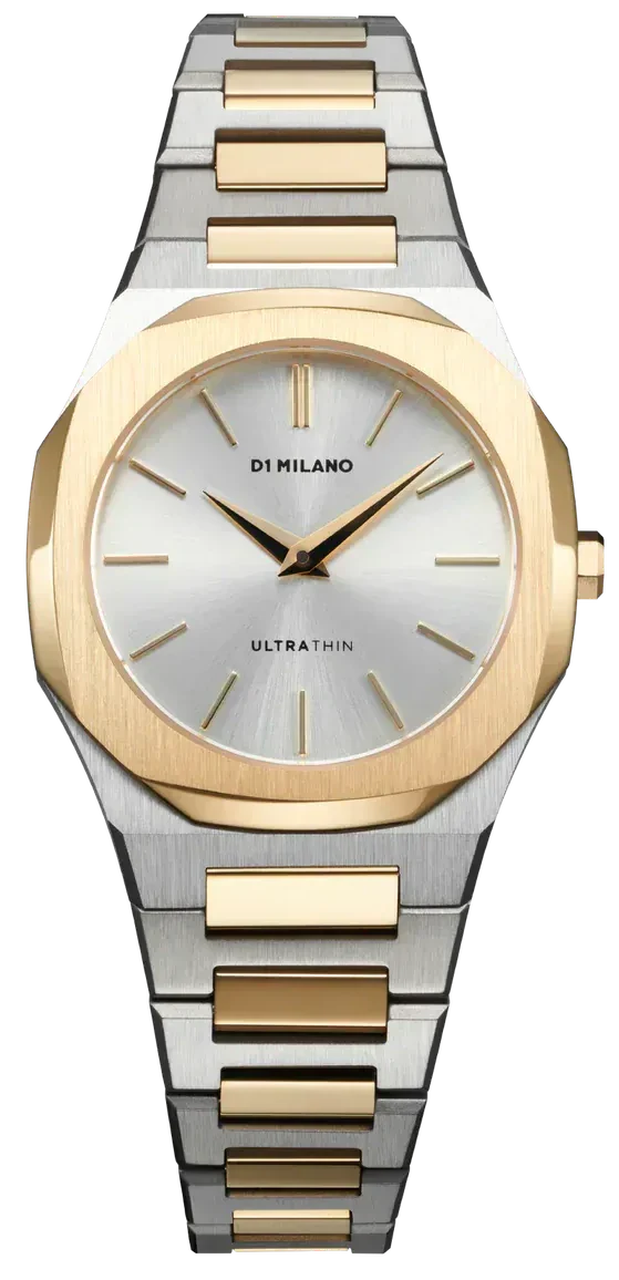 D1 Milano Ultra Thin Silver Dial Two Tone Steel Strap Watch for Women - D1-UTBL34