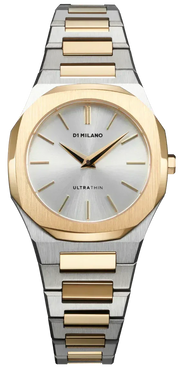 D1 Milano Ultra Thin Silver Dial Two Tone Steel Strap Watch for Women - D1-UTBL34