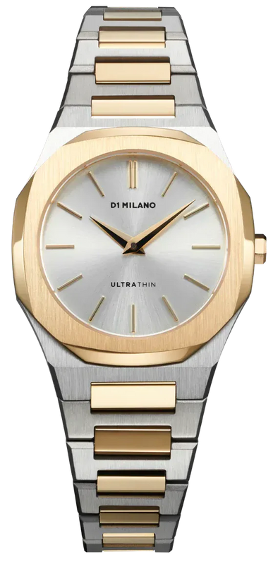 D1 Milano Ultra Thin Silver Dial Two Tone Steel Strap Watch for Women - D1-UTBL34