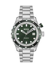 Hugo Boss Bossmatic Automatic Green Dial Silver Steel Strap Watch for Men - 1514178