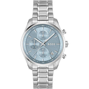 Hugo Boss Grand Tour Chronograph Ice Blue Dial Silver Steel Strap Watch for Women - 1502767