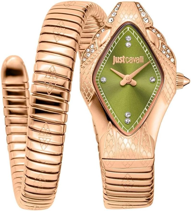 Just Cavalli Ferocious Green Dial Rose Gold Steel Strap Watch for Women - JC1L306M0055