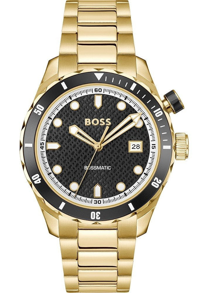 Hugo Boss Bossmatic Automatic Black Dial Gold Steel Strap Watch for Men - 1514180