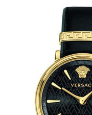 Versace V Circulus Quartz Black Dial Black Leather Strap Watch for Women - VBP12017