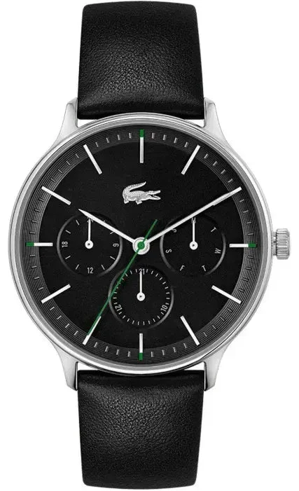 Lacoste Club Multidial Black Dial Black Leather Strap Watch for Men - 2011226