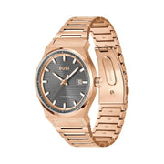 Hugo Boss Candor Automatic Grey Dial Rose Gold Steel Strap Watch for Men - 1514185