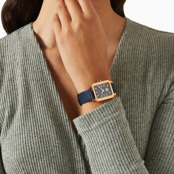 Tory Burch Robinson Quartz Blue Dial Blue Leather Strap Watch for Wome