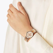 Tory Burch Reva Gold Dial Two Tone Steel Strap Watch for Women - TBW4016