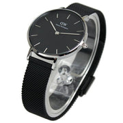 Daniel Wellington Petite Ashfield Black Dial Black Mesh Strap Watch For Women - DW00100202