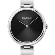 Calvin Klein Wavy Black Dial Silver Steel Strap Watch for Women - K9U23141