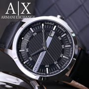 Armani Exchange Hampton Chronograph Black Dial Black Leather Strap Watch For Men - AX2101