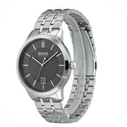 Hugo Boss Officer Black Dial Silver Steel Strap Watch for Men - 1513614