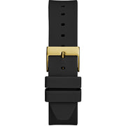 Guess Fame Quartz Gold Dial Black Leather Strap Watch For Women - GW0548L3