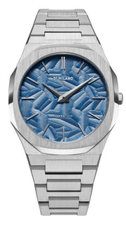 D1 Milano Ultra Thin Olympic Blue Dial Silver Steel Strap Watch for Men - D1-UTBJ35