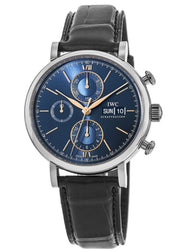 IWC Portofino Chronograph Blue Dial Black Leather Strap Watch for Men - IW391036