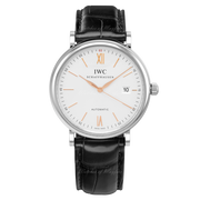 IWC Portofino Automatic White Dial Black Leather Strap Watch for Men - IW356517