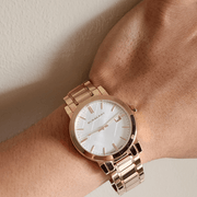 Burberry The City White Dial Rose Gold Steel Strap Watch for Women - BU9004