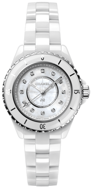 Chanel J12 Diamonds Mother of Pearl White Dial White Steel Strap Watch for Women - J12 H5704